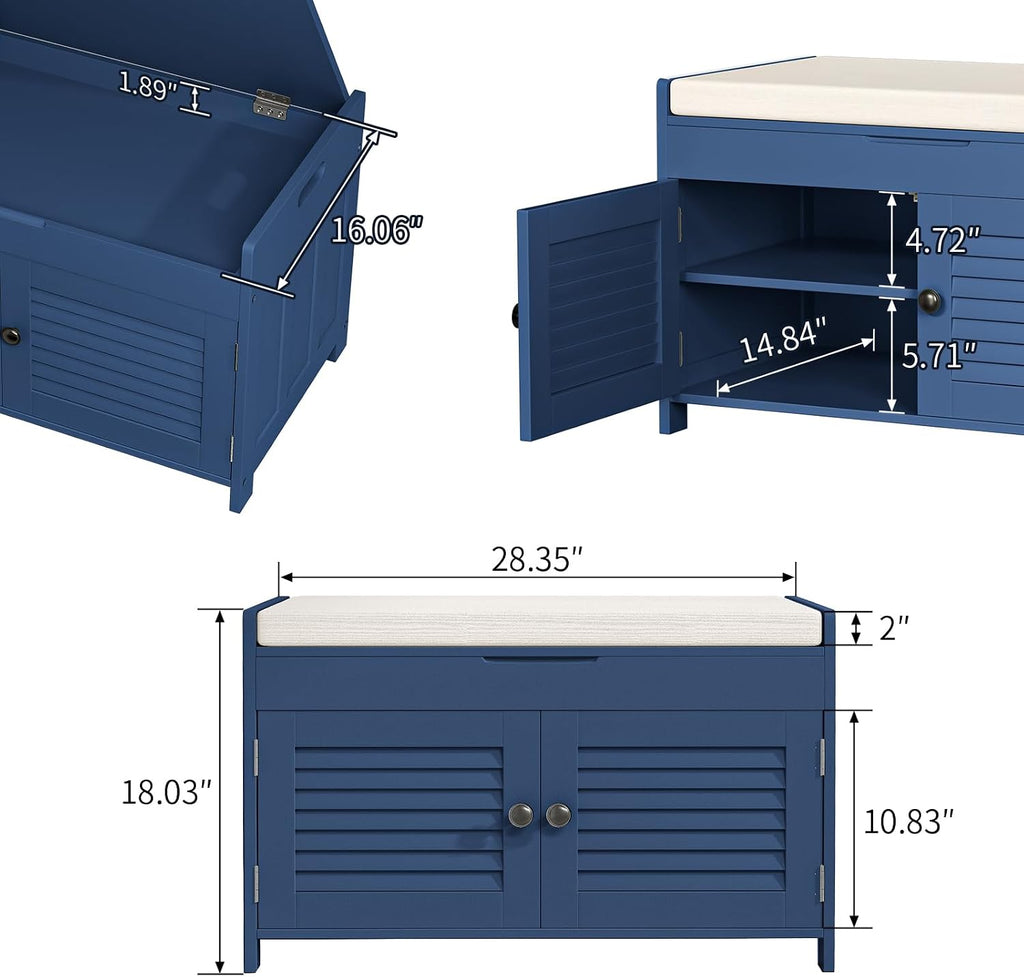 Blue Cushioned Lift Top Shoe Storage Bench