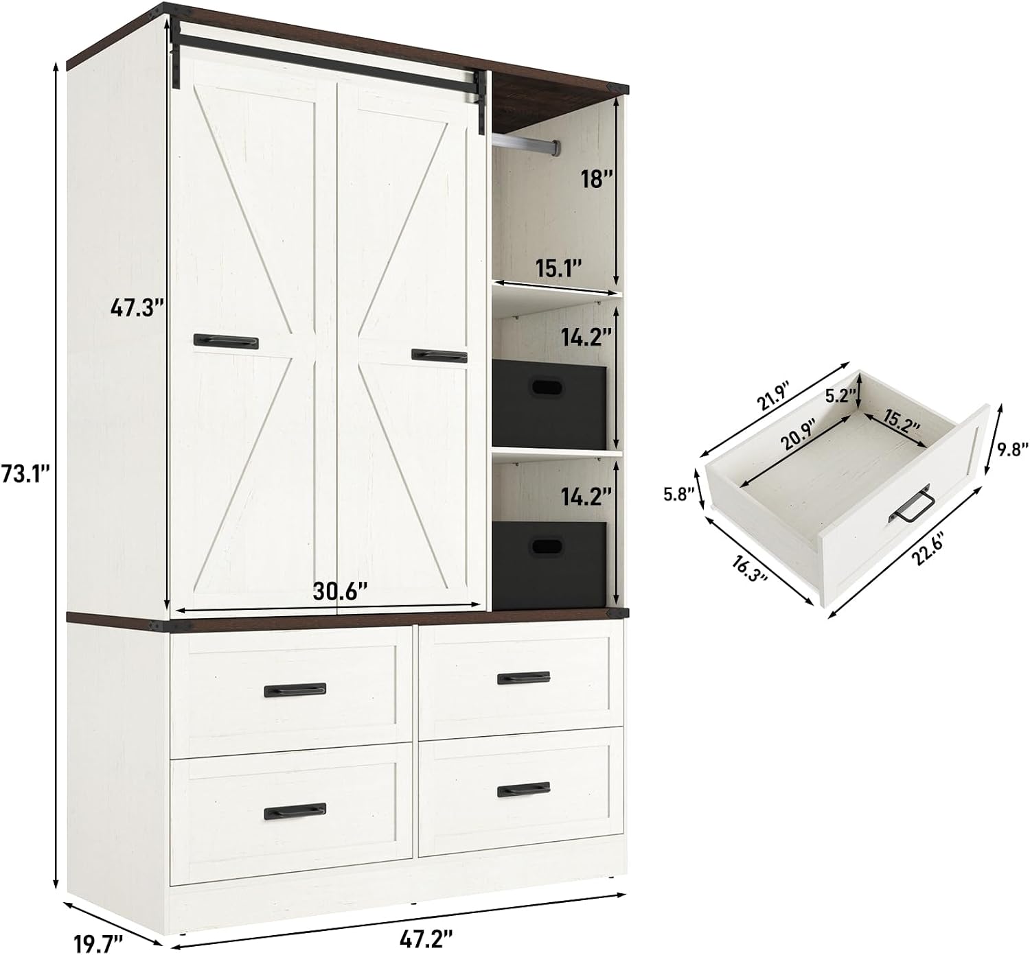 Farmhouse LED Sliding Wardrobe Closet