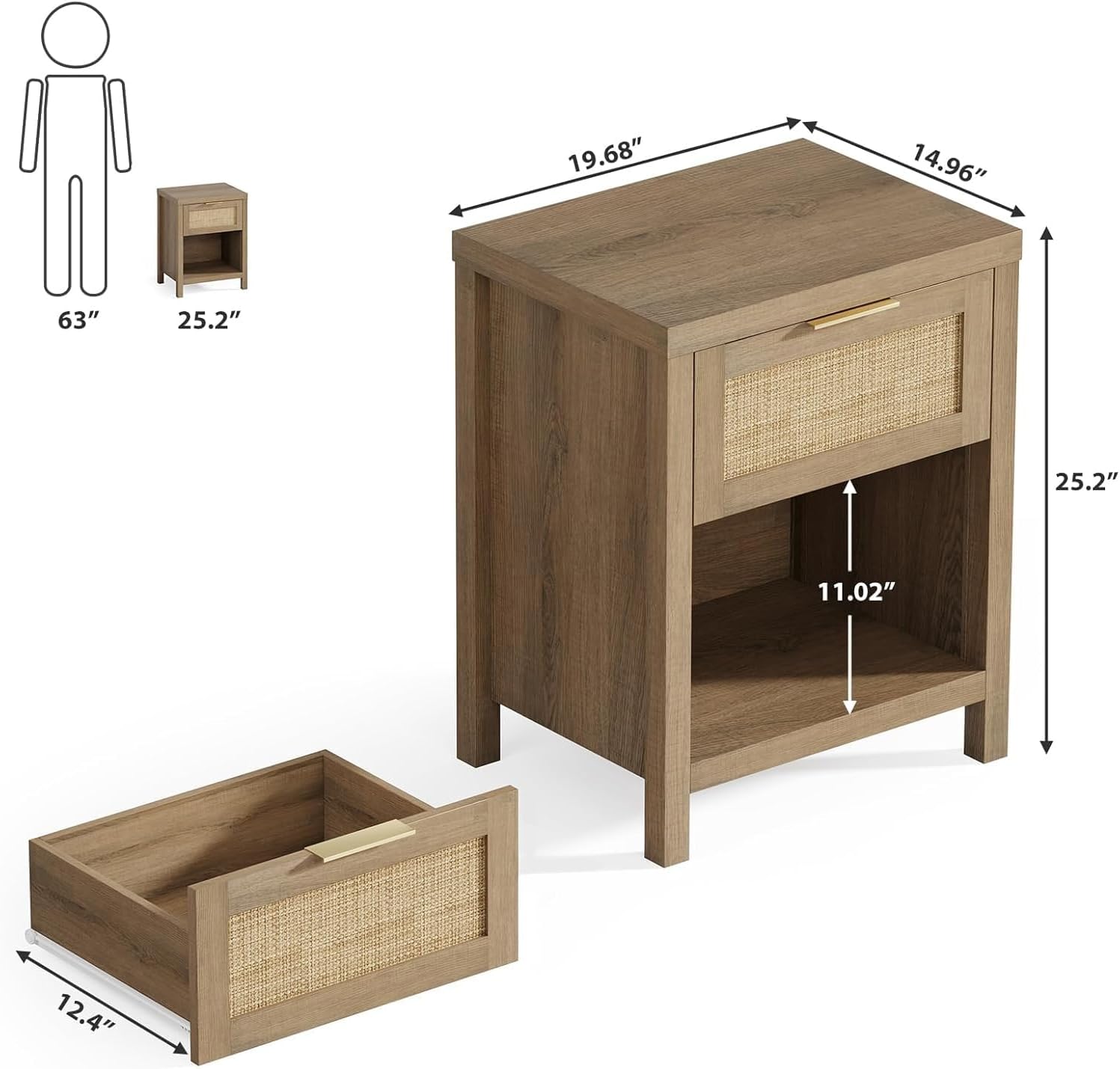 Boho Rattan Storage Nightstand Set