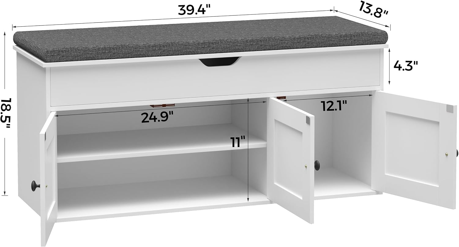 White Lift Top Shoe Bench With 3 Barn Doors