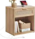 Rattan Charging Station Nightstand Set