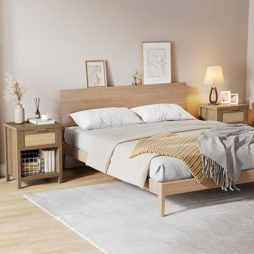 Boho Rattan Storage Nightstand Set