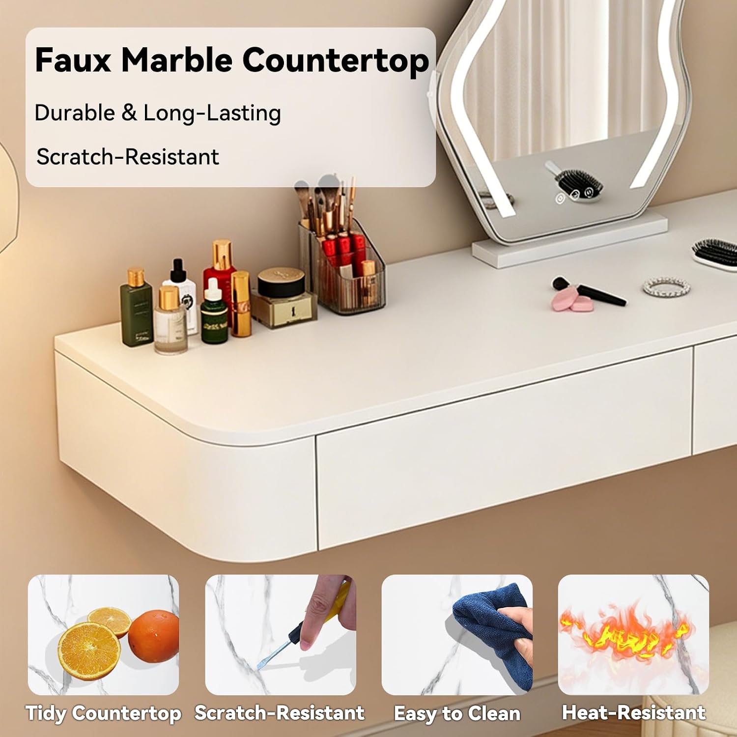 Corner Wall Mounted Floating Vanity Desk