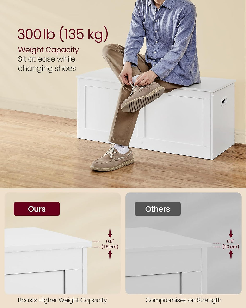 Cloud White Farmhouse Storage Chest Bench