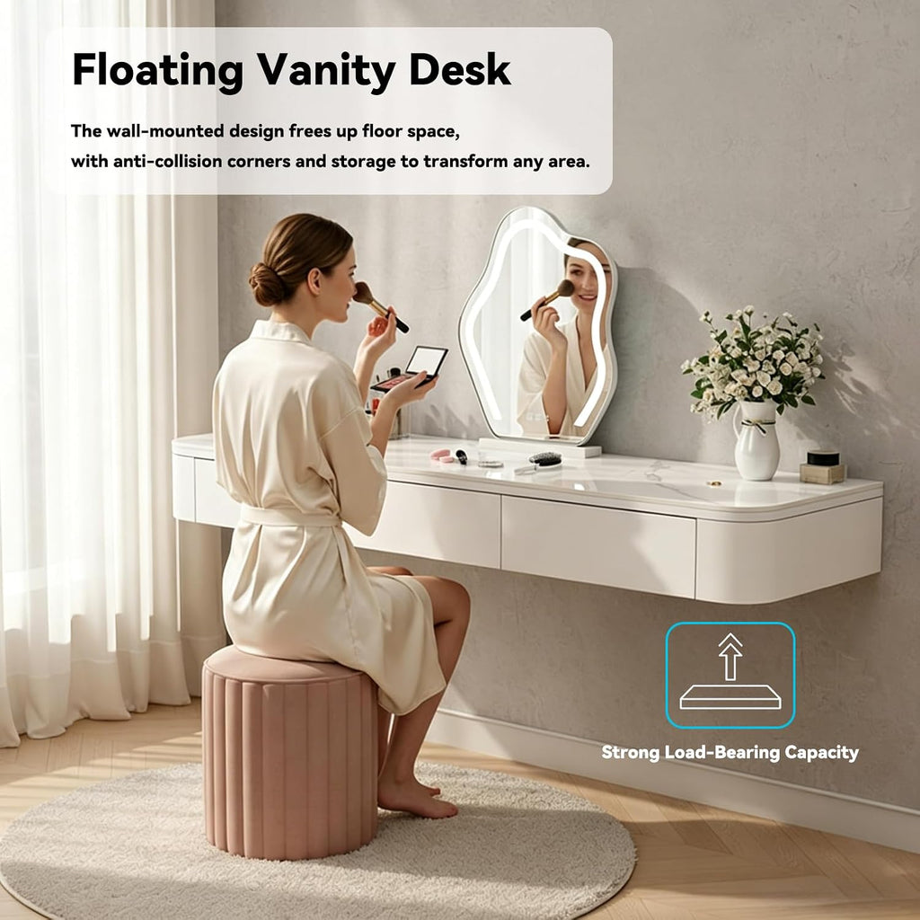 Corner Wall Mounted Floating Vanity Desk