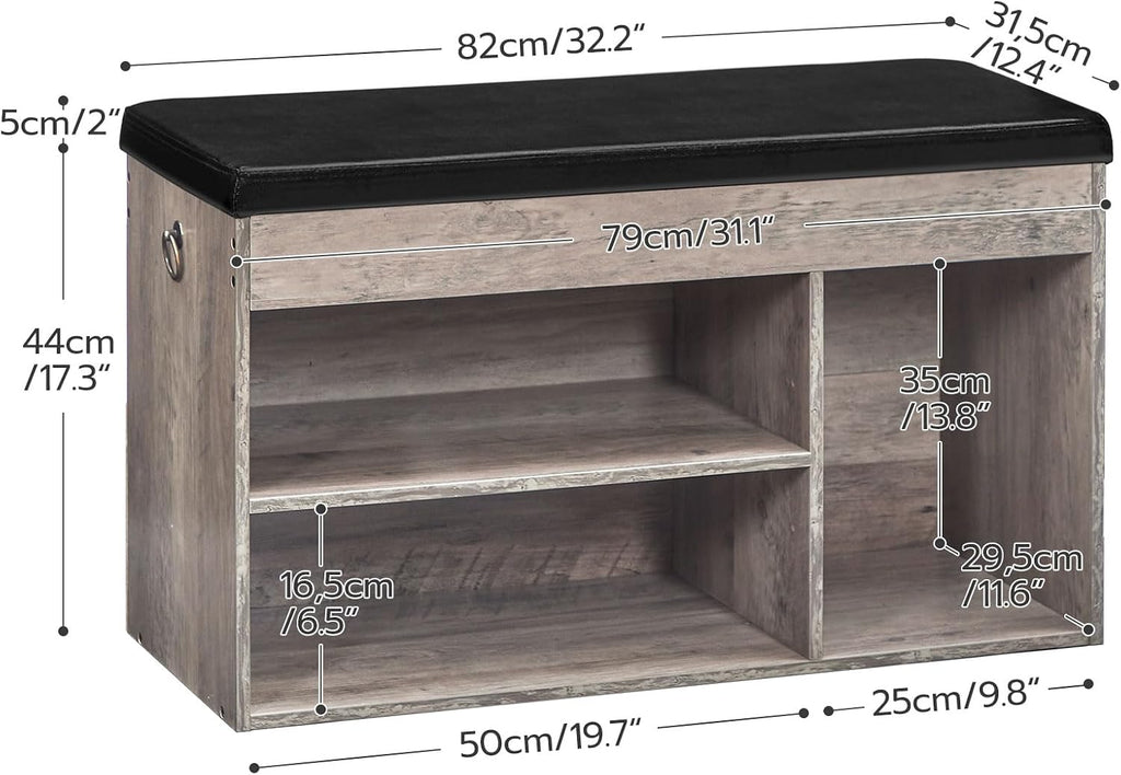 Rustic Brown Lift Top Cushioned Shoe Bench