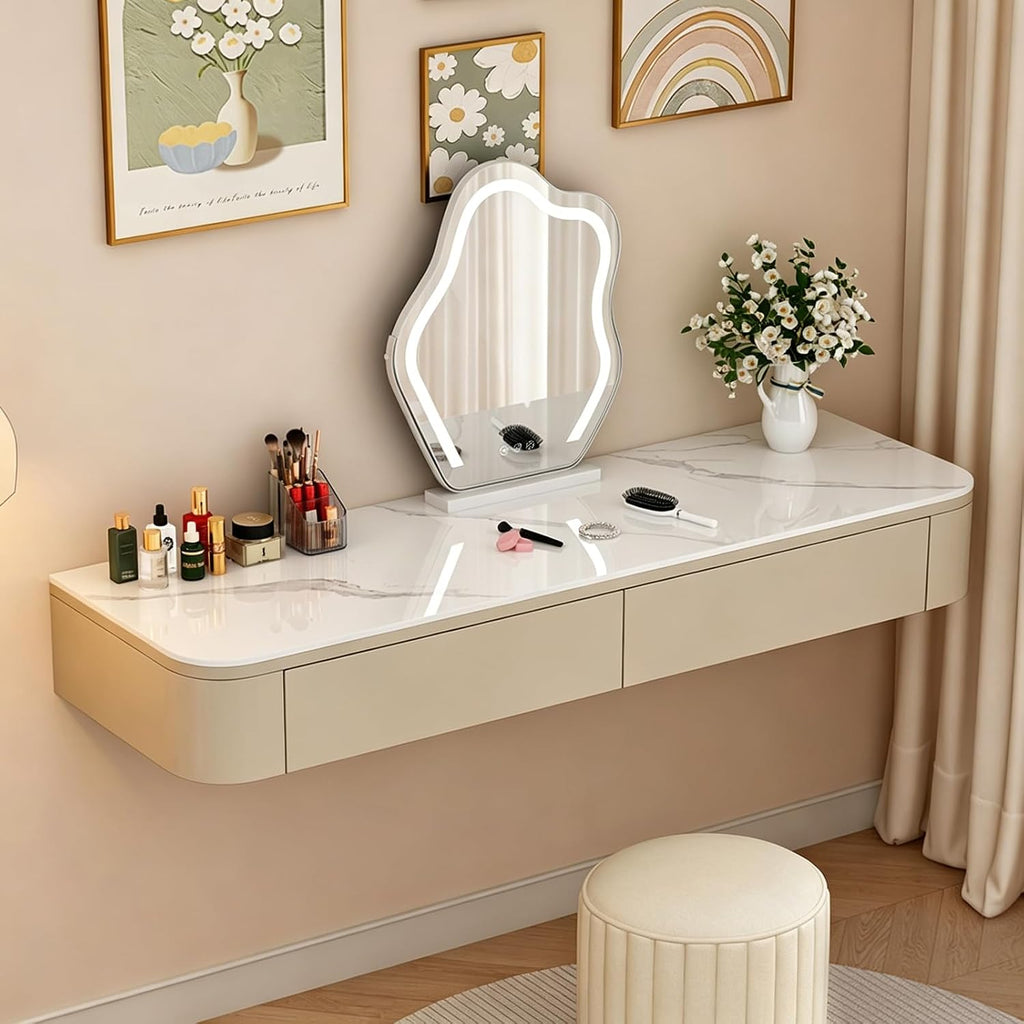 Corner Wall Mounted Floating Vanity Desk