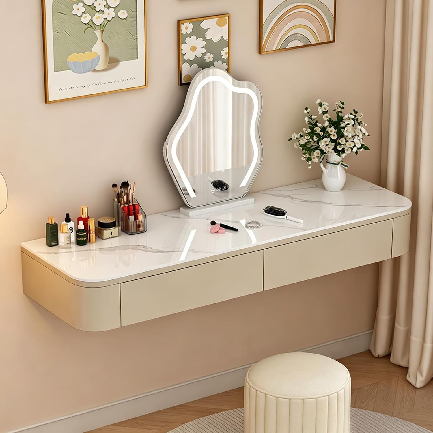 Corner Wall Mounted Floating Vanity Desk