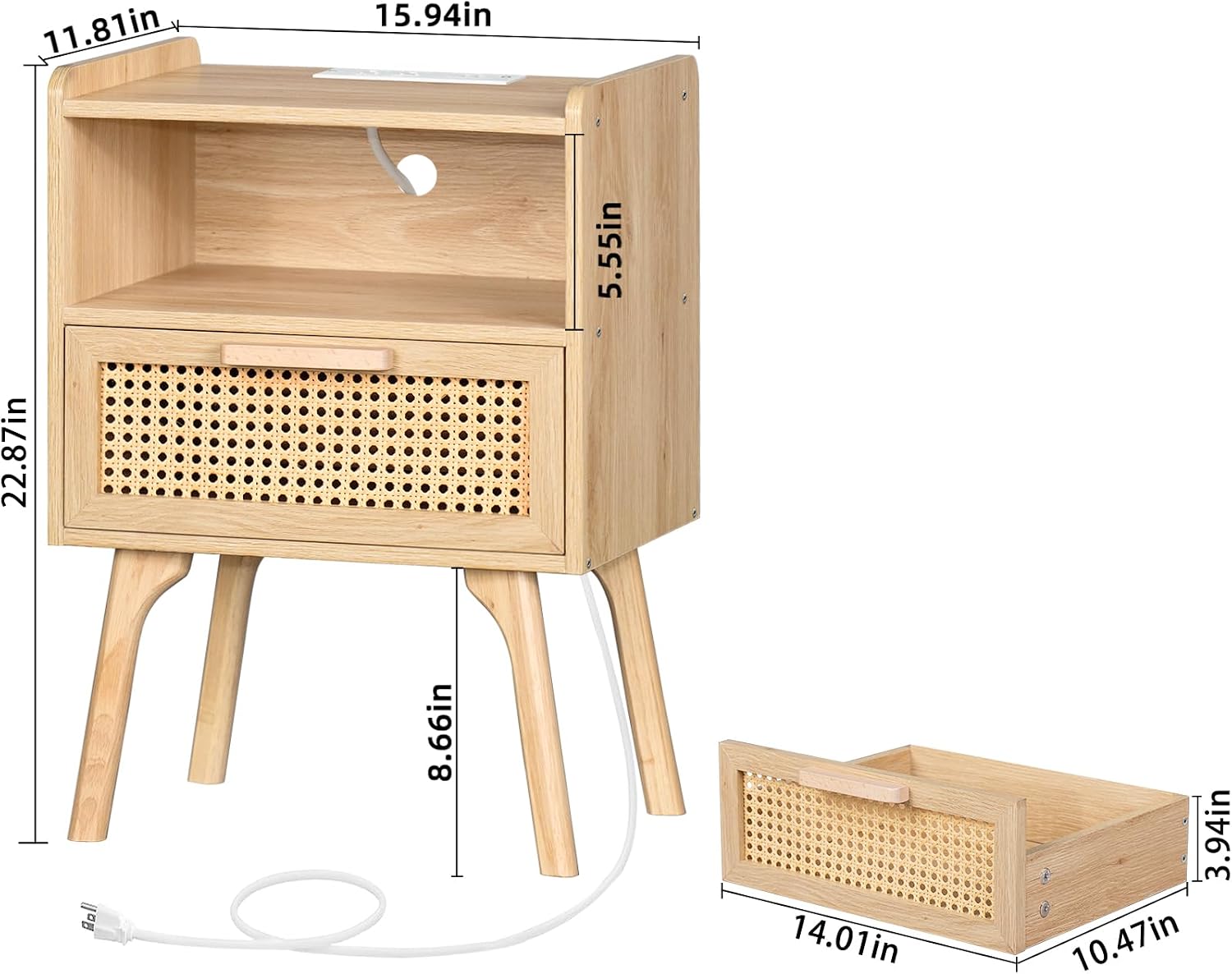 Rattan Charging Station Nightstand