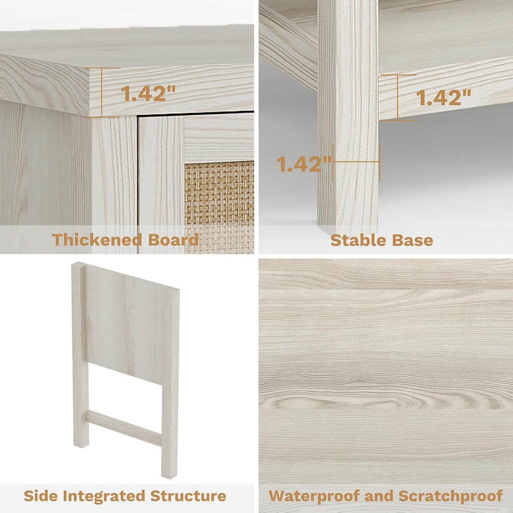 White Rattan Storage Nightstand Set