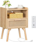 Rattan Charging Station Nightstand