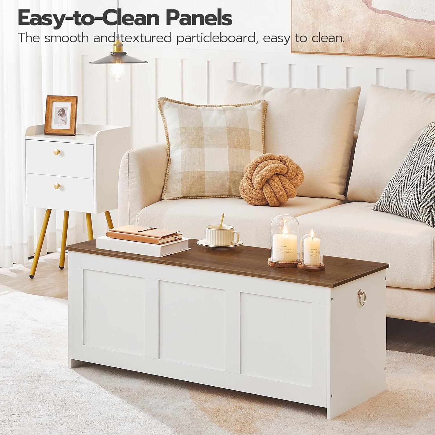 White Walnut Retro Lift Top Wooden Storage Bench