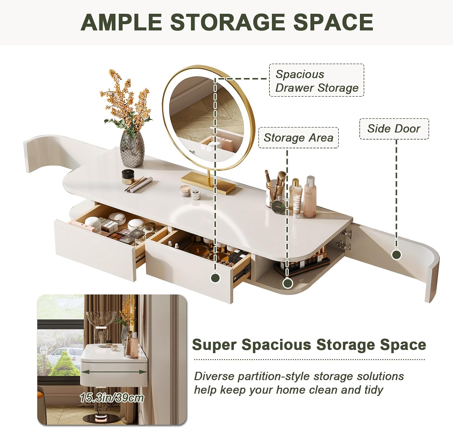 Wall Mounted Floating Makeup Vanity Table