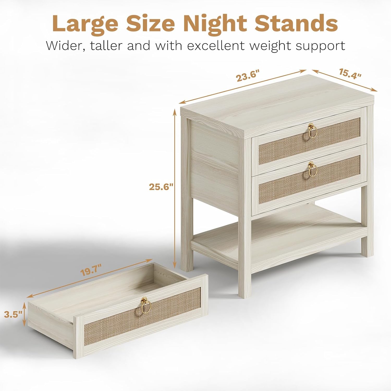 White Rattan Storage Nightstand Set