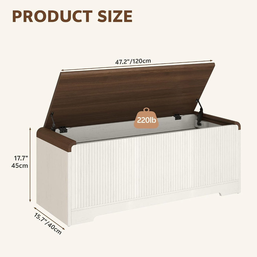 Off White Lift Top Large Wooden Storage Chest