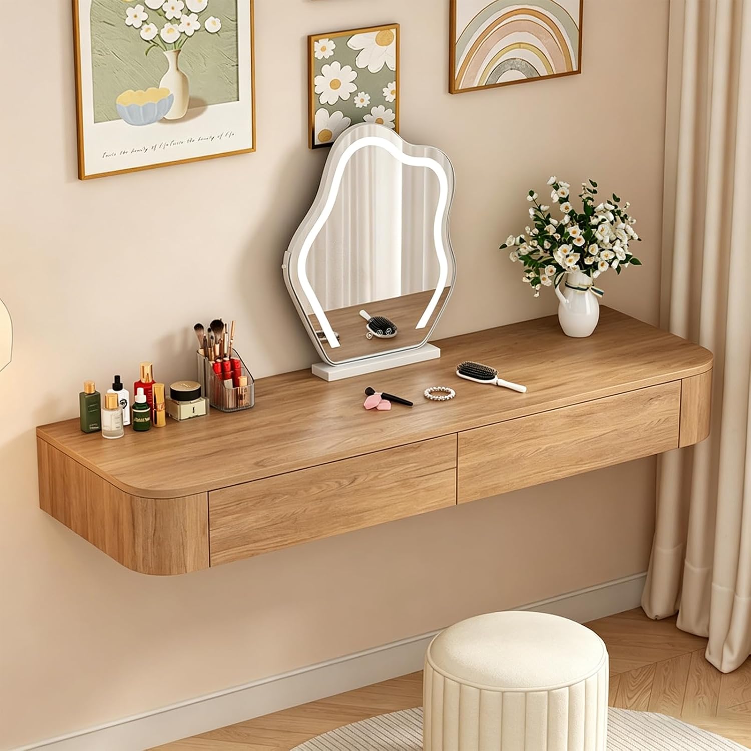 Corner Wall Mounted Floating Vanity Desk