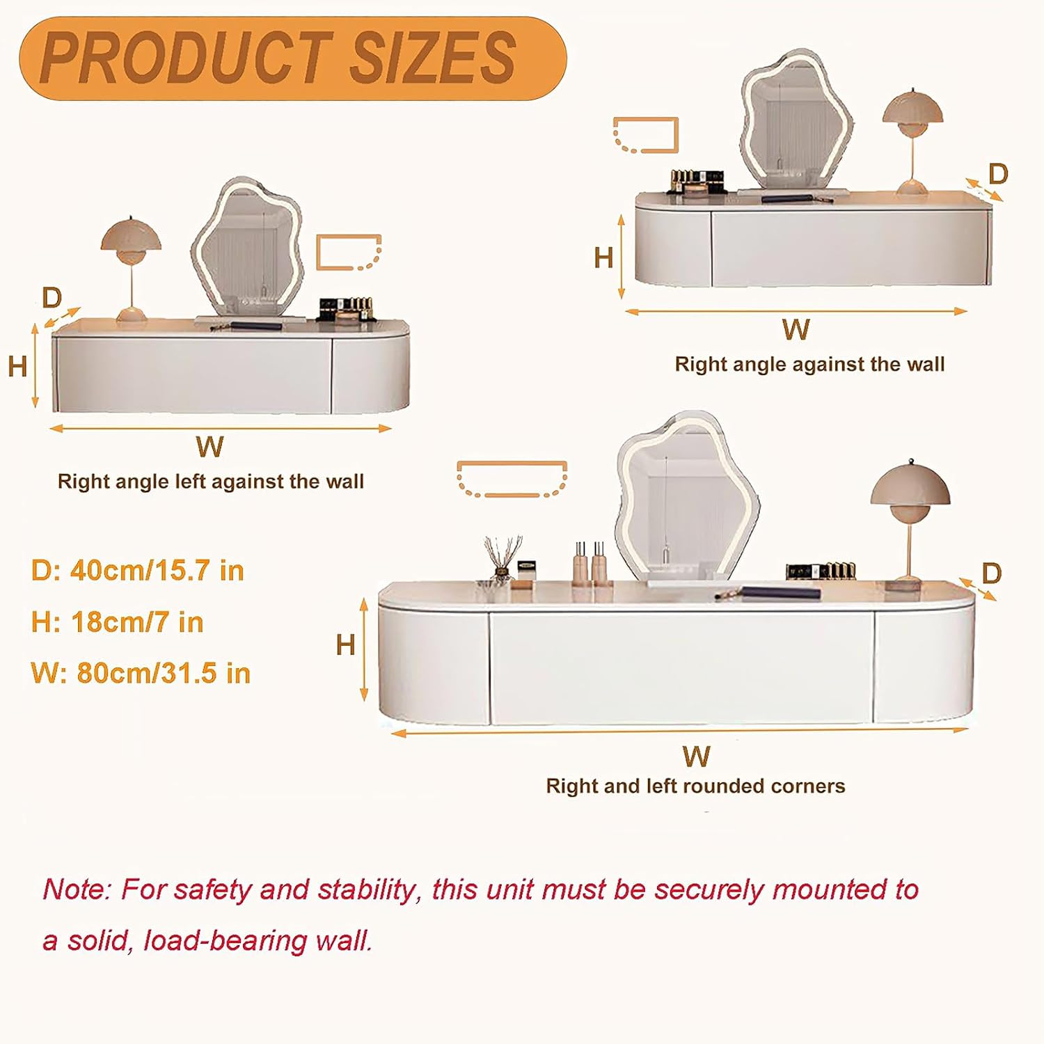 Wall Mounted Floating Vanity Desk