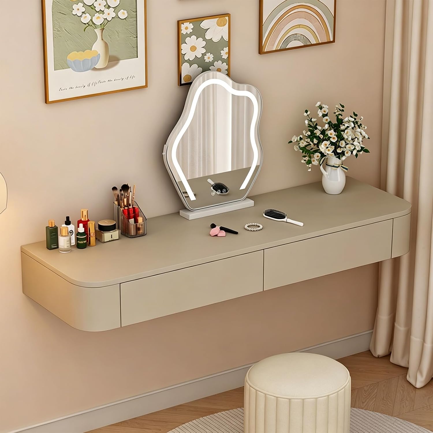 Corner Wall Mounted Floating Vanity Desk