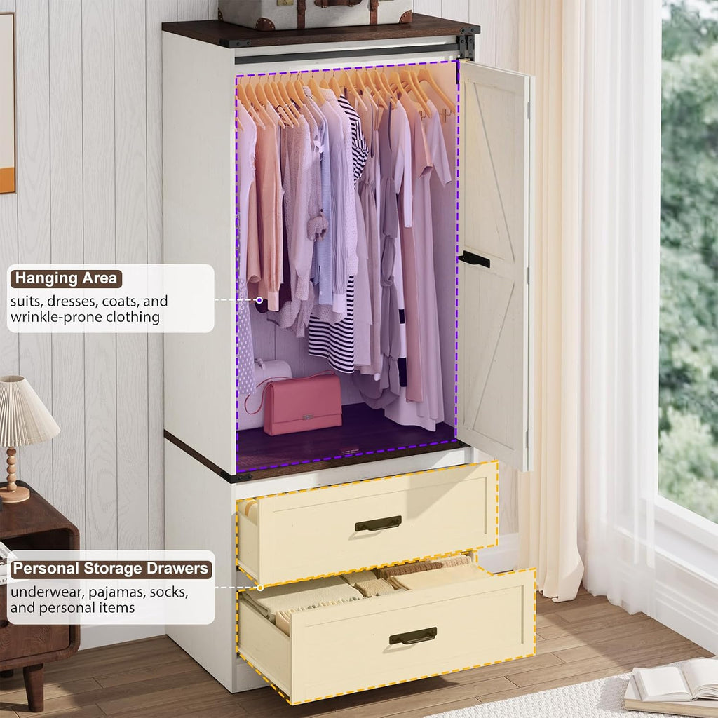 Farmhouse Sliding Door LED Wardrobe Closet