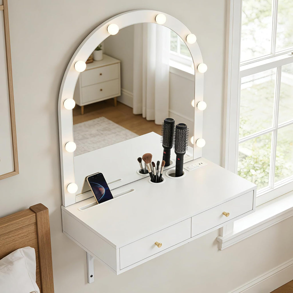 White Wall Mounted Floating Vanity Desk