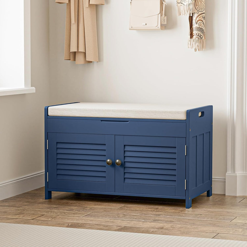 Blue Cushioned Lift Top Shoe Storage Bench