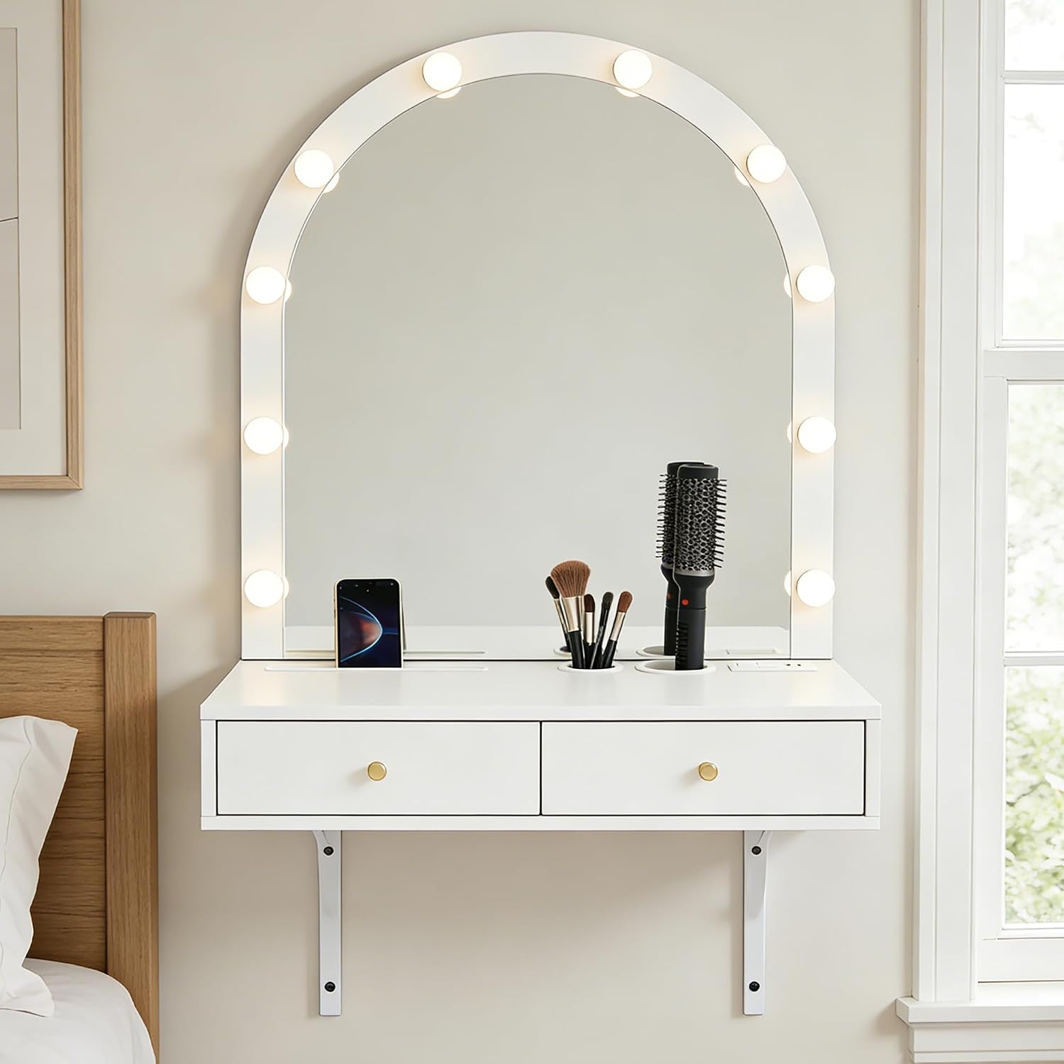 White Wall Mounted Floating Vanity Desk