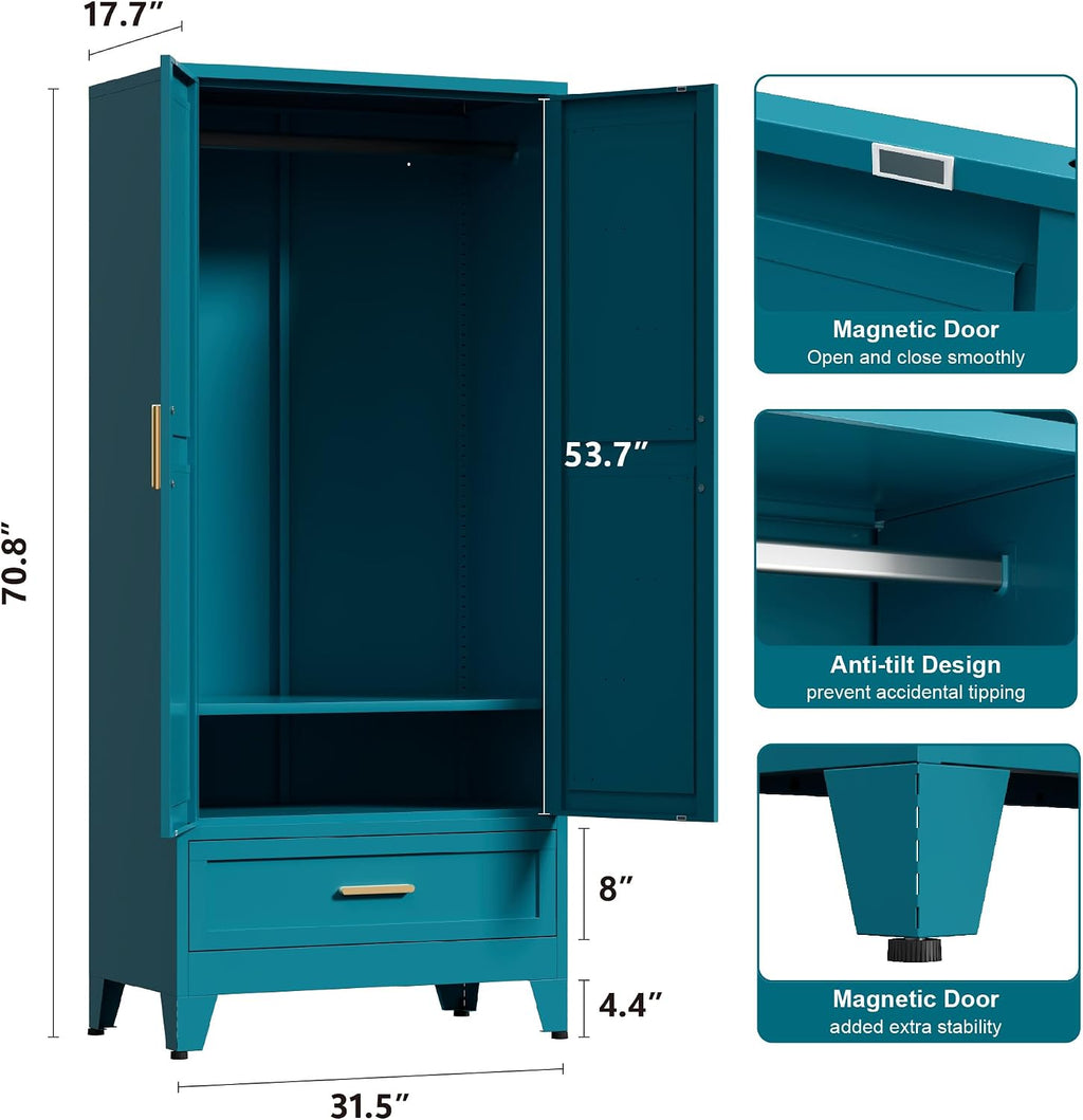 Farmhouse Metal Barn Door Wardrobe Cabinet