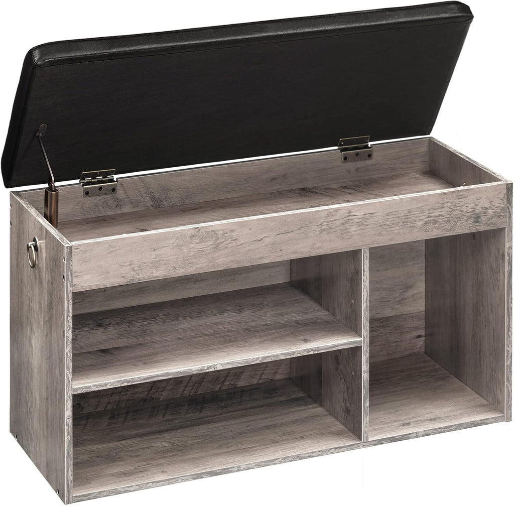 Rustic Brown Lift Top Cushioned Shoe Bench