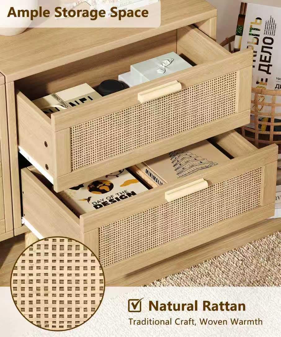 Rattan Charging Station 2-Drawer Nightstand