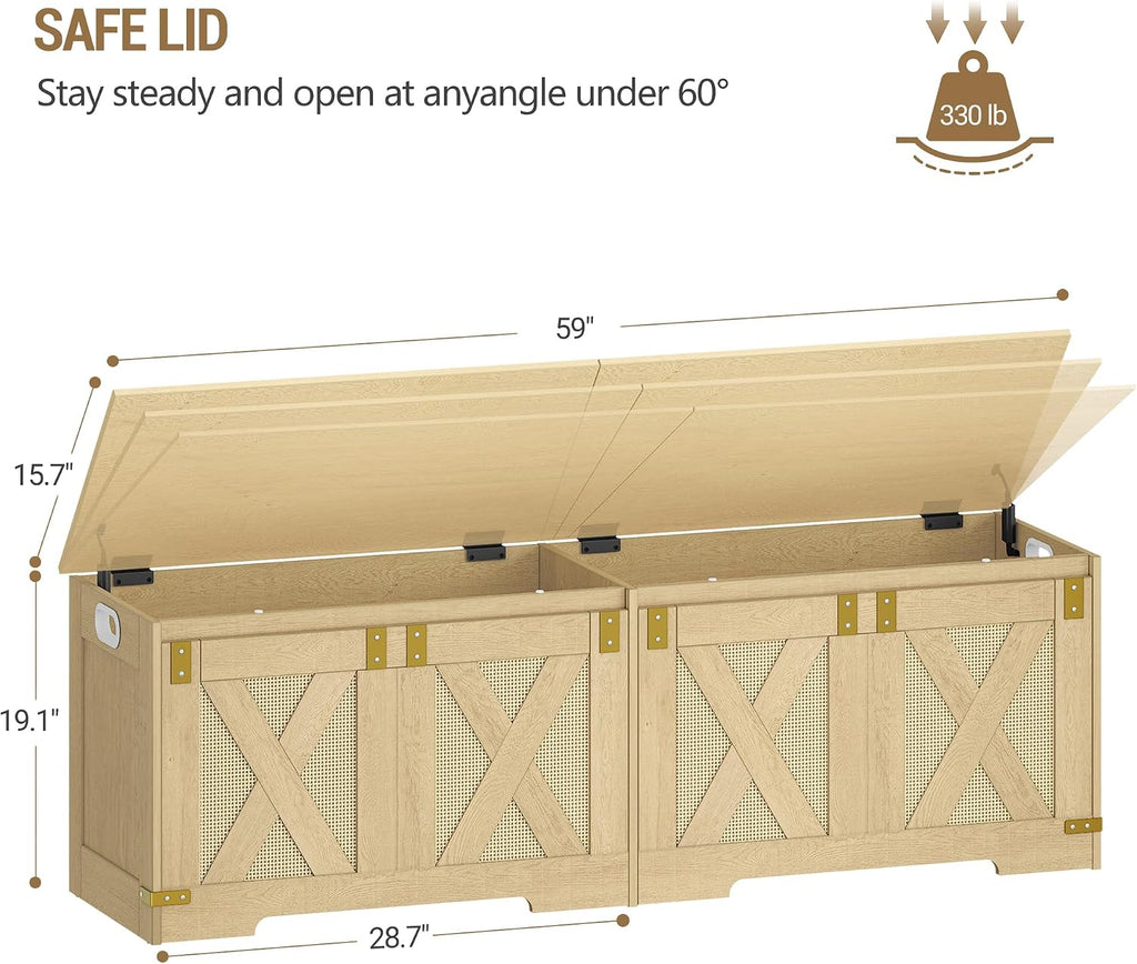 Hzuaneri 59" Storage Chest, Extra Large Storage Trunk with 2 Safety Hinges, Farmhouse Wooden Box Bench, Lift-Top Organizer Chest, Entryway Trunk for Bedroom, Living Room, Camel Yellow SB15002Y