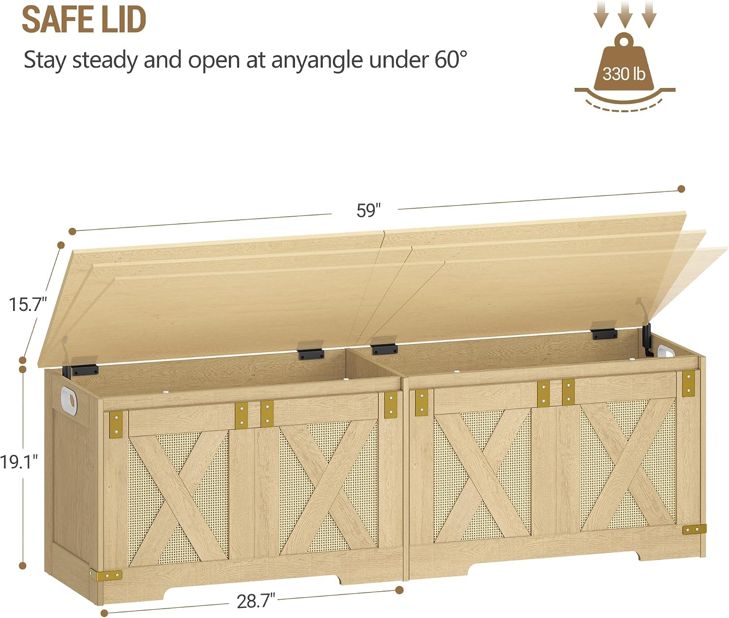 Hzuaneri 59" Storage Chest, Extra Large Storage Trunk with 2 Safety Hinges, Farmhouse Wooden Box Bench, Lift-Top Organizer Chest, Entryway Trunk for Bedroom, Living Room, Camel Yellow SB15002Y