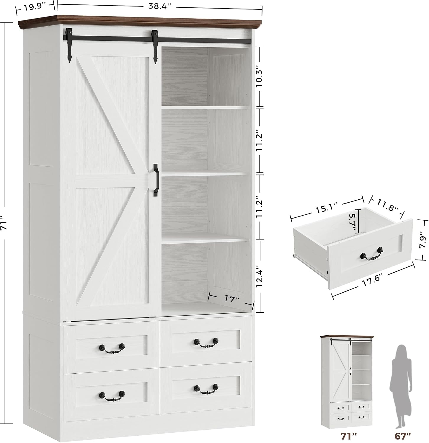 Sliding Barn Door Wardrobe Cabinet