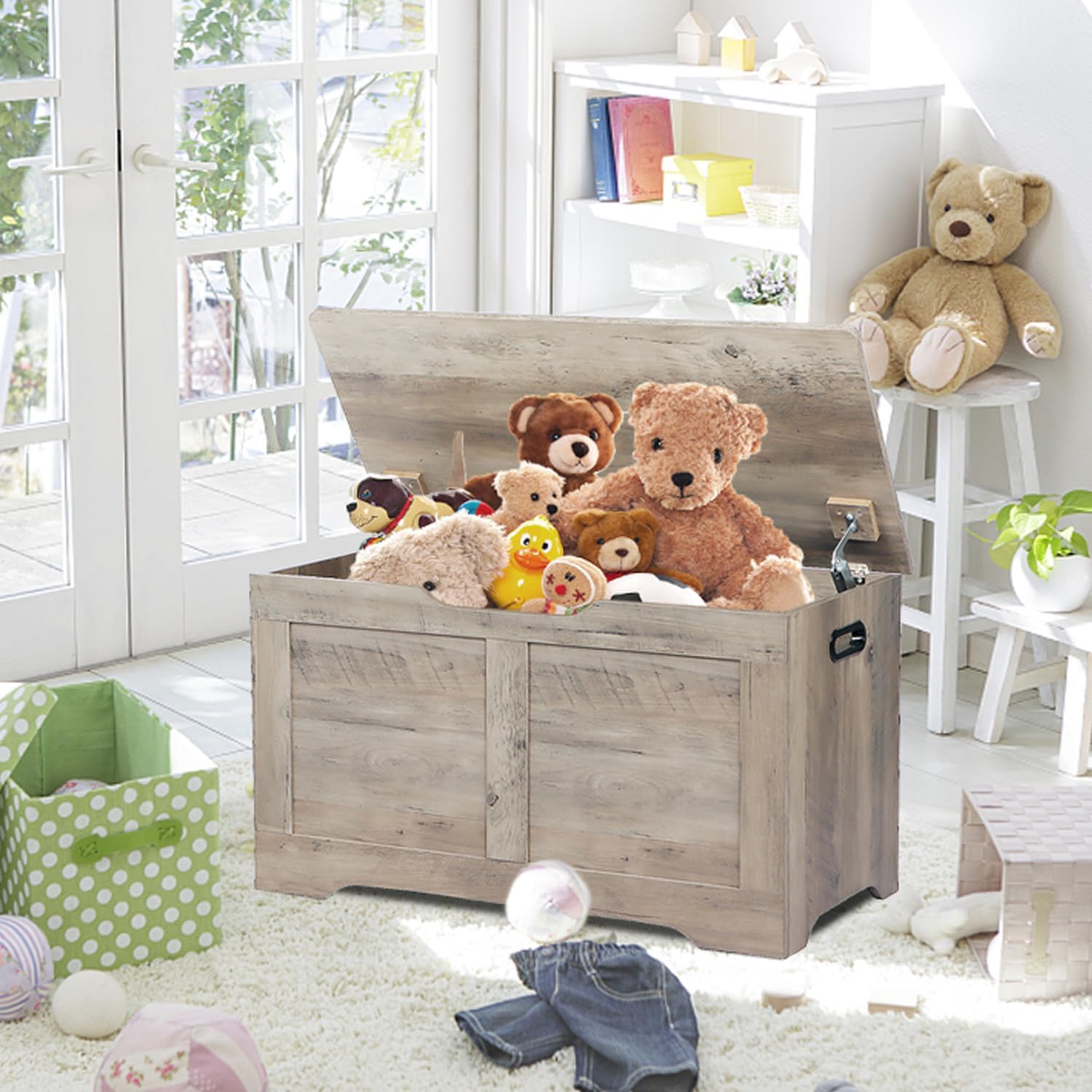 Grey Lift Top Wooden Storage Chest Bench