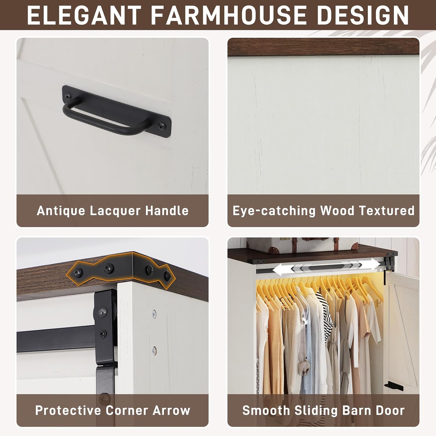 Farmhouse Sliding Door LED Wardrobe Closet