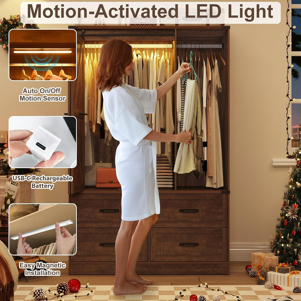 Farmhouse Sliding LED Wardrobe Closet
