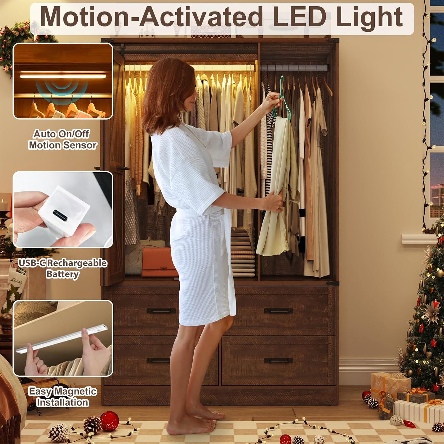 Farmhouse Sliding LED Wardrobe Closet