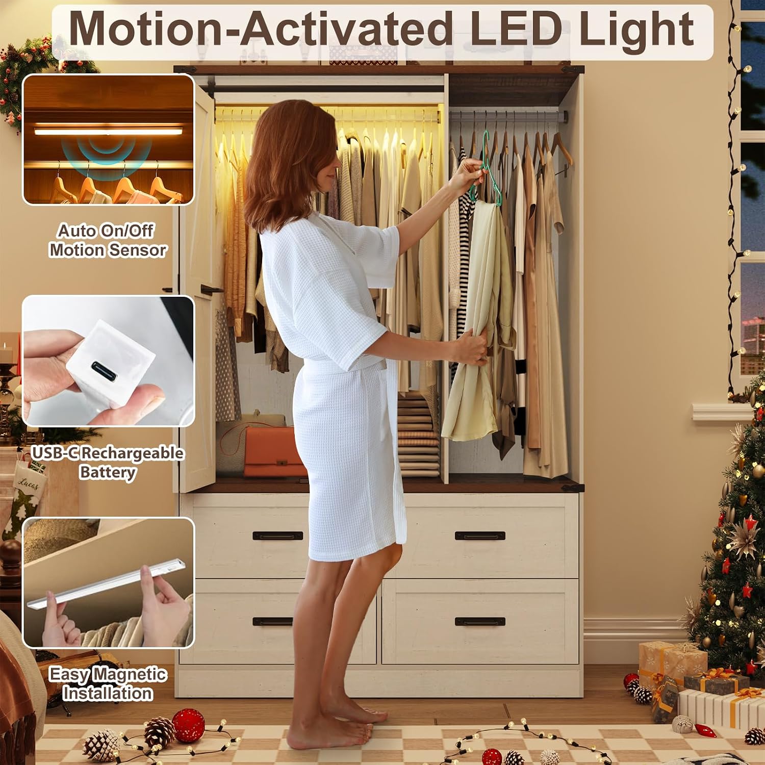 Farmhouse LED Sliding Wardrobe Closet
