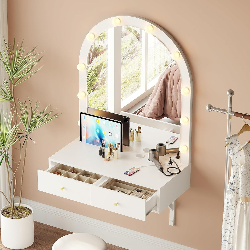 White Floating Makeup Vanity Desk