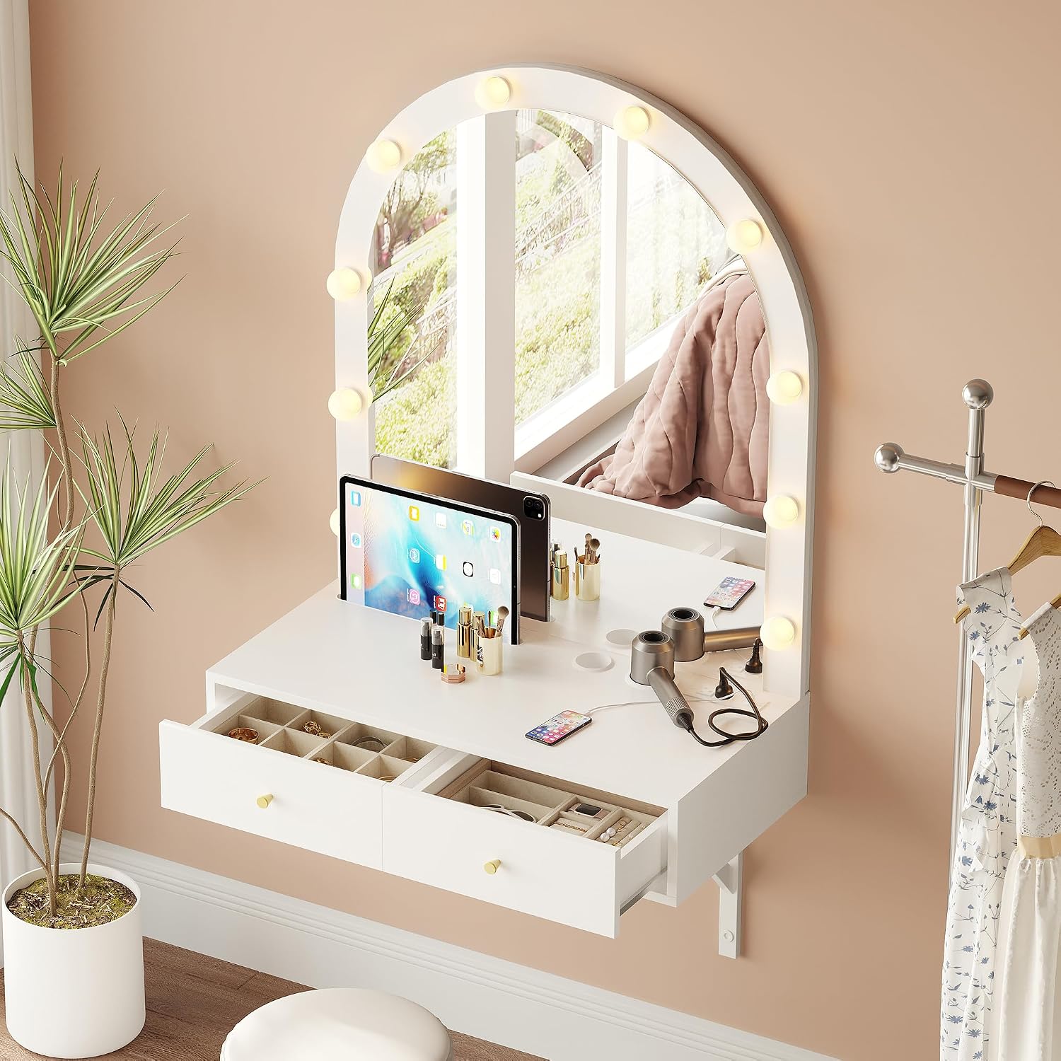 White Floating Makeup Vanity Desk