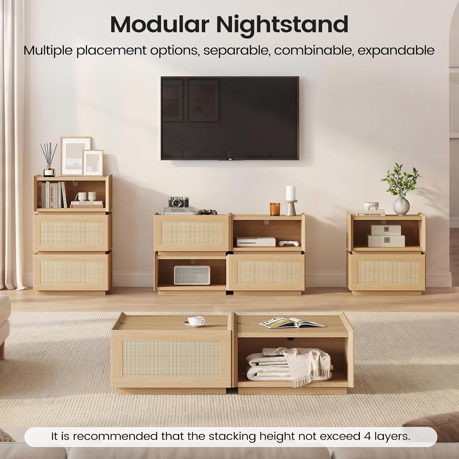 Stackable Wicker Rattan Nightstand