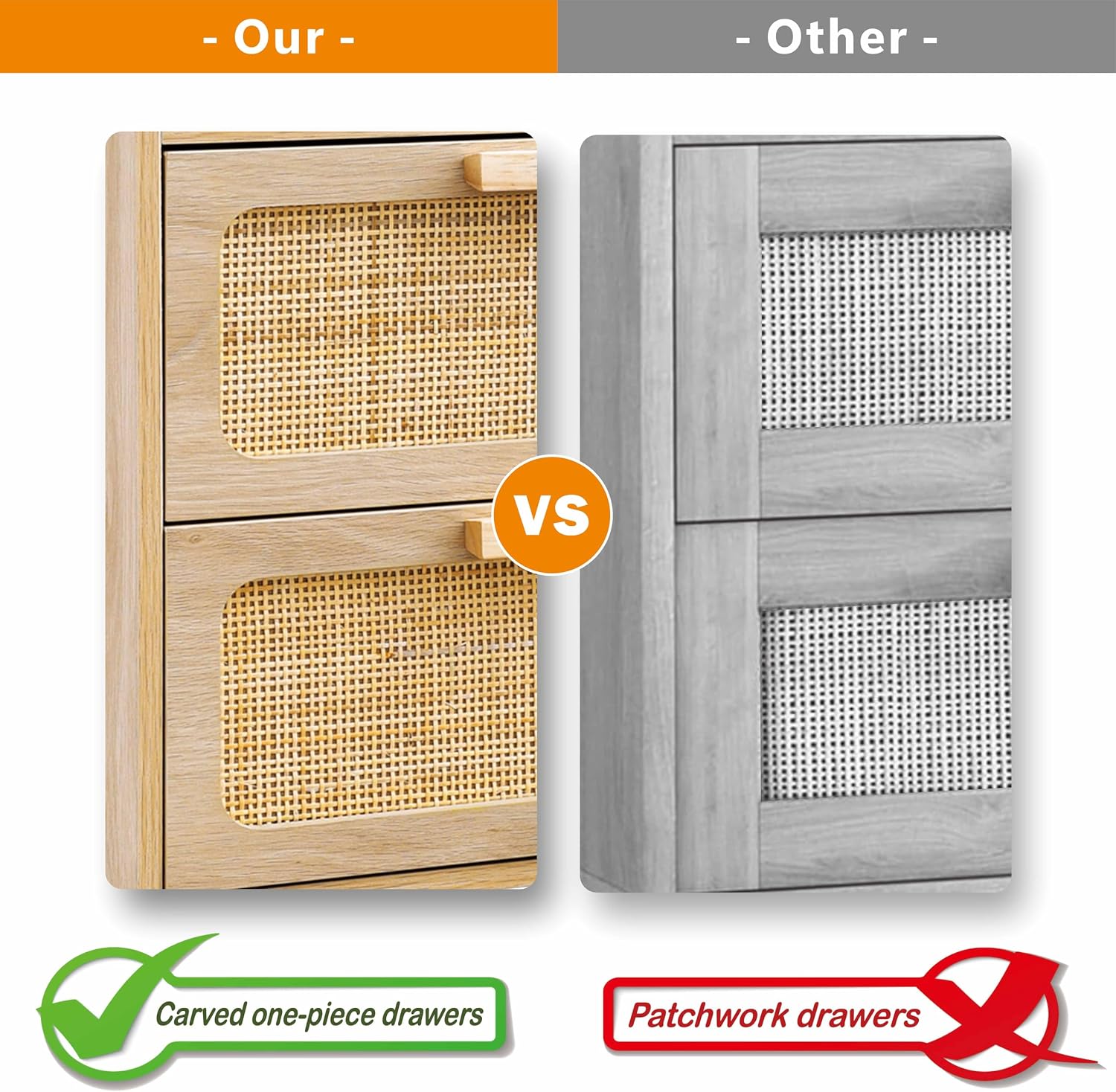 Rattan Wood Storage Nightstand