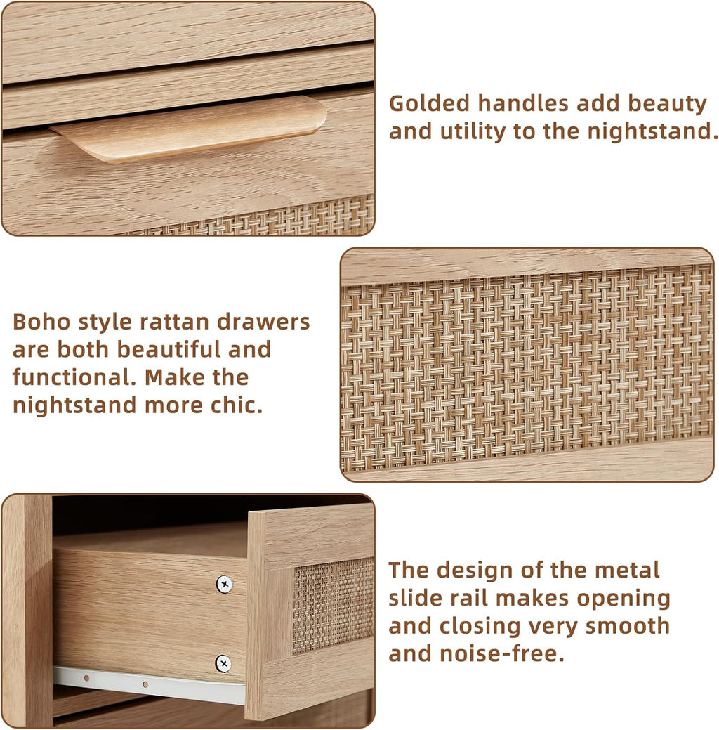 3-Drawer Large Rattan Nightstand Set