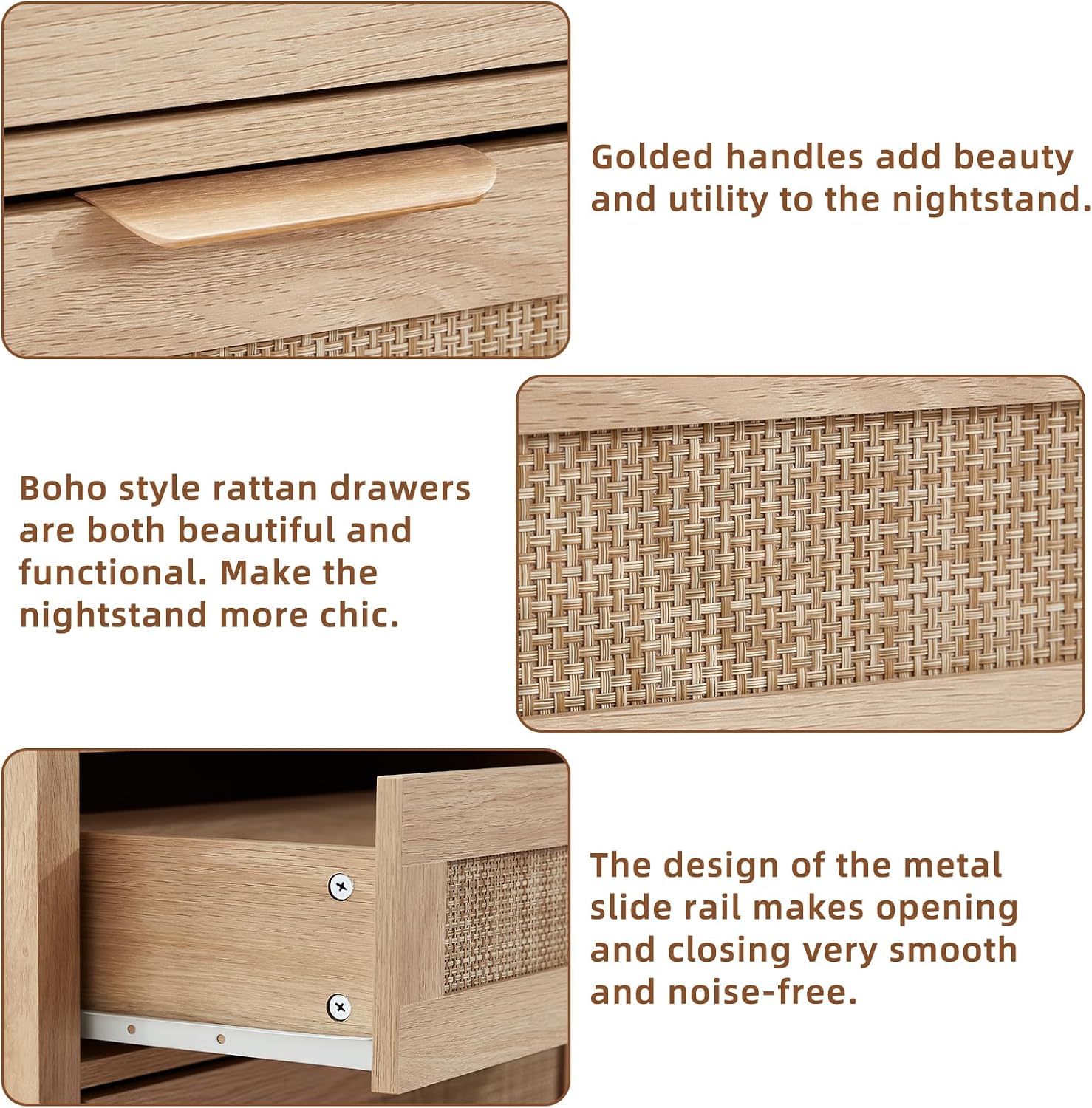 3-Drawer Large Rattan Nightstand Set