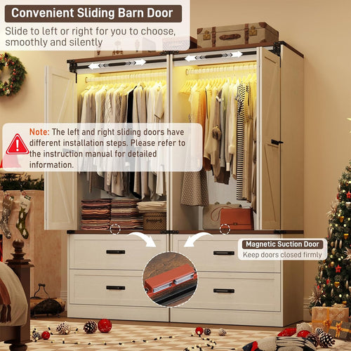 Farmhouse Sliding Door LED Wardrobe Closet