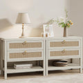 White Rattan Storage Nightstand Set