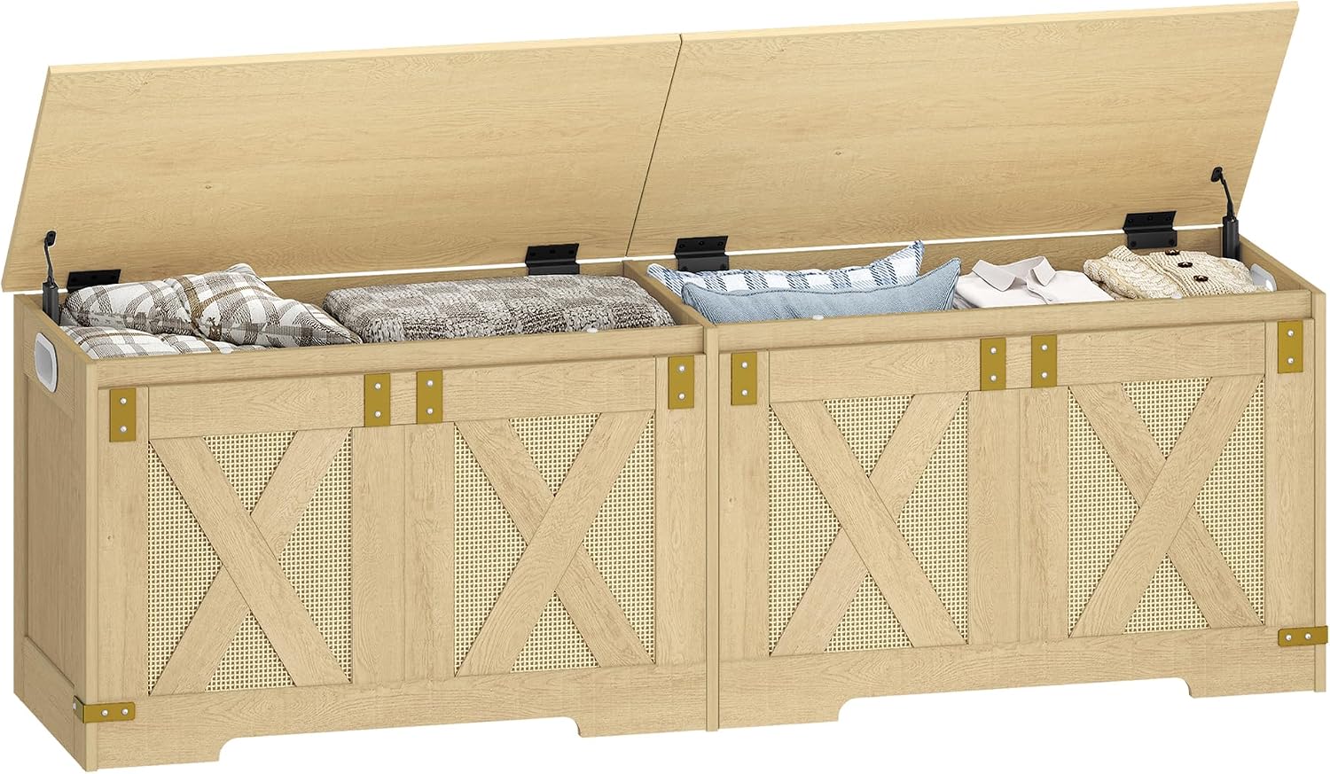 Hzuaneri 59" Storage Chest, Extra Large Storage Trunk with 2 Safety Hinges, Farmhouse Wooden Box Bench, Lift-Top Organizer Chest, Entryway Trunk for Bedroom, Living Room, Camel Yellow SB15002Y