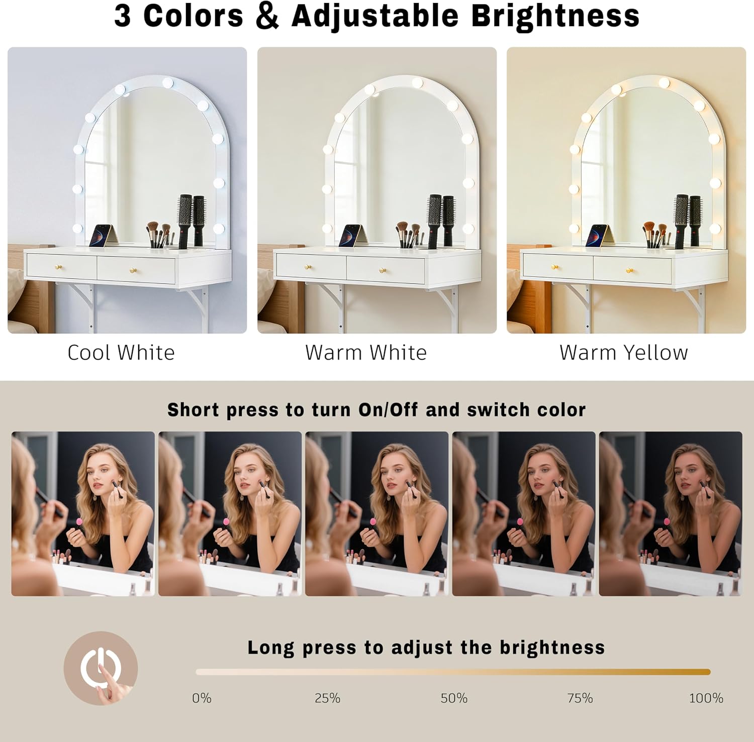 White Floating Makeup Vanity Desk