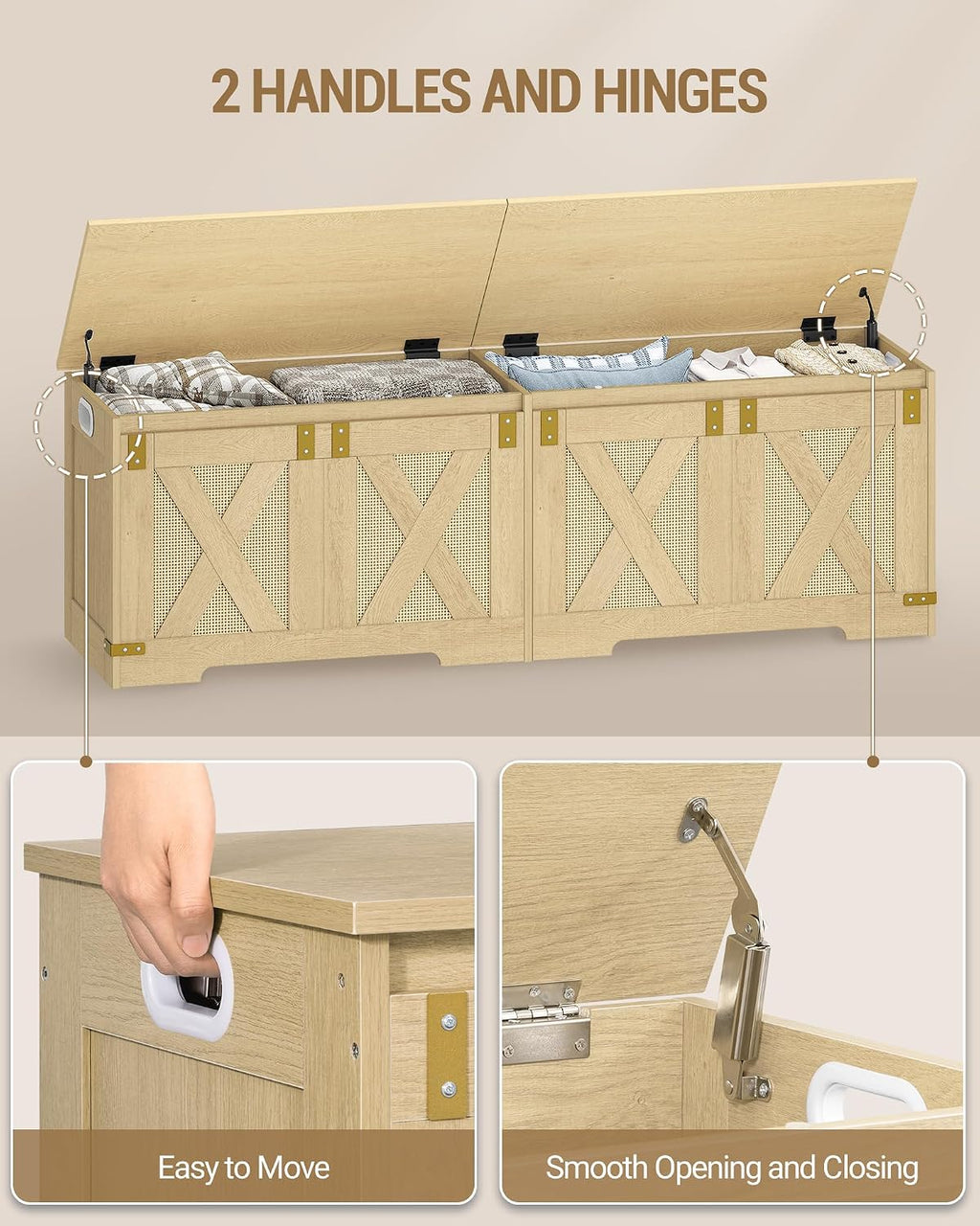 Hzuaneri 59" Storage Chest, Extra Large Storage Trunk with 2 Safety Hinges, Farmhouse Wooden Box Bench, Lift-Top Organizer Chest, Entryway Trunk for Bedroom, Living Room, Camel Yellow SB15002Y