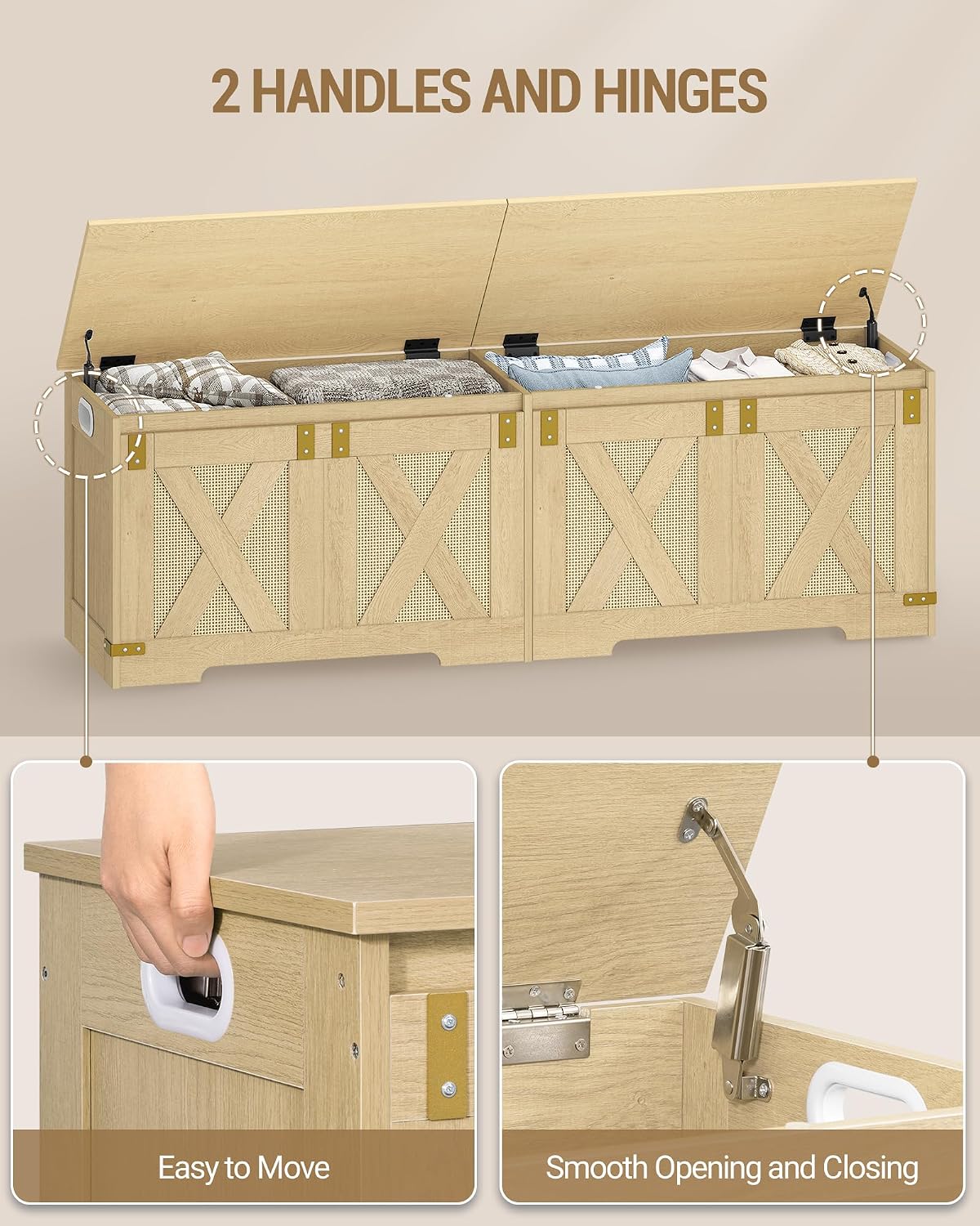 Hzuaneri 59" Storage Chest, Extra Large Storage Trunk with 2 Safety Hinges, Farmhouse Wooden Box Bench, Lift-Top Organizer Chest, Entryway Trunk for Bedroom, Living Room, Camel Yellow SB15002Y