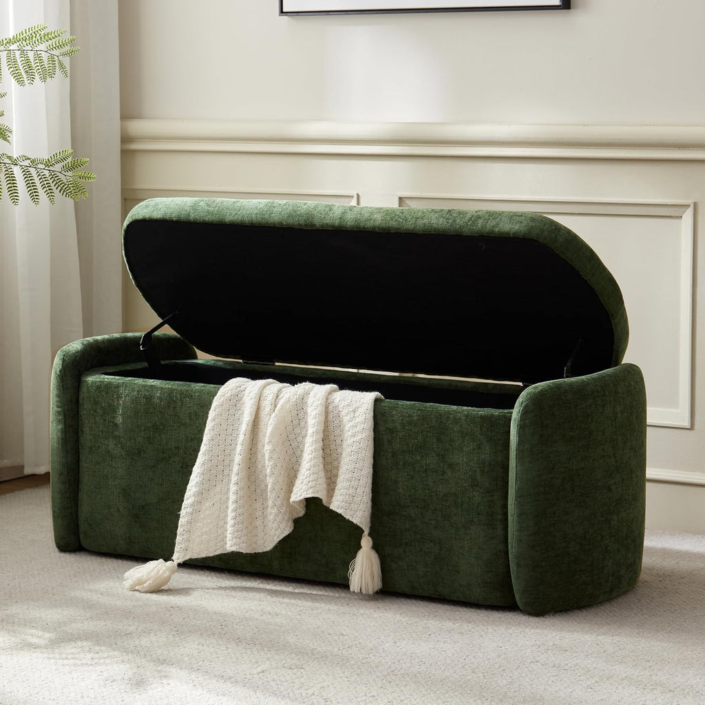 Green Sherpa Oval Storage Ottoman Bench